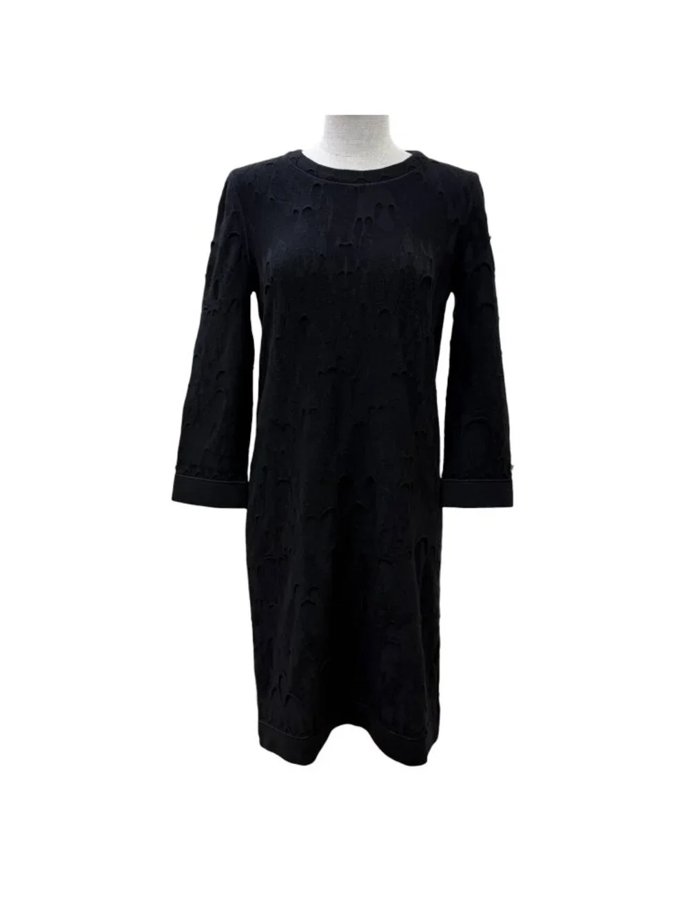 Chanel Wool CC Logo Plate Long Sleeve Knit Dress Black 36